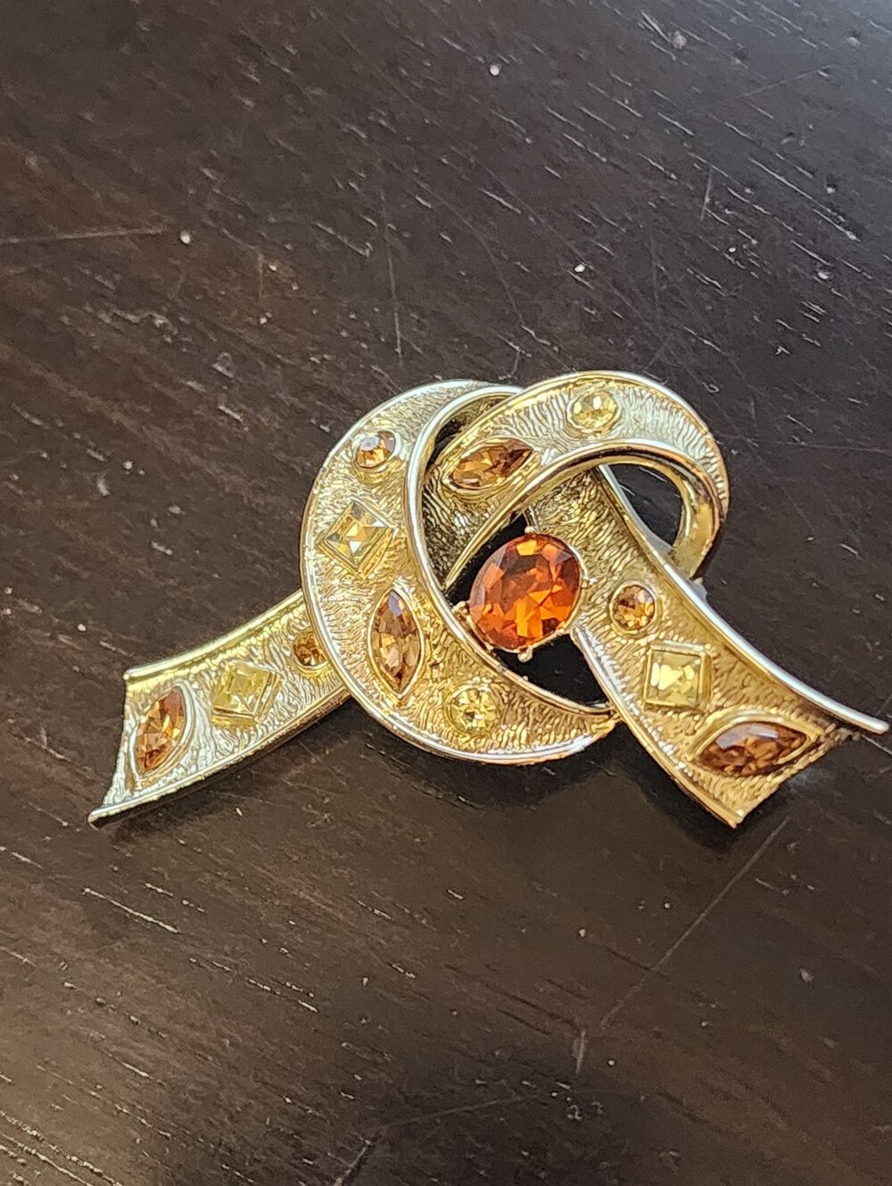 Vintage CORO PEGASUS Signed Brooch, Gold Tone With Amber Rhinestones, Large
